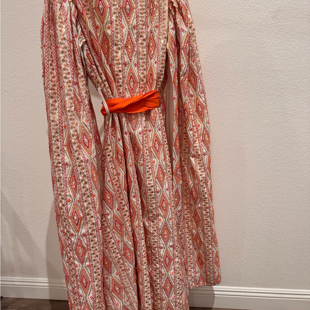 Bohemian Patterned Dress with Orange Belt